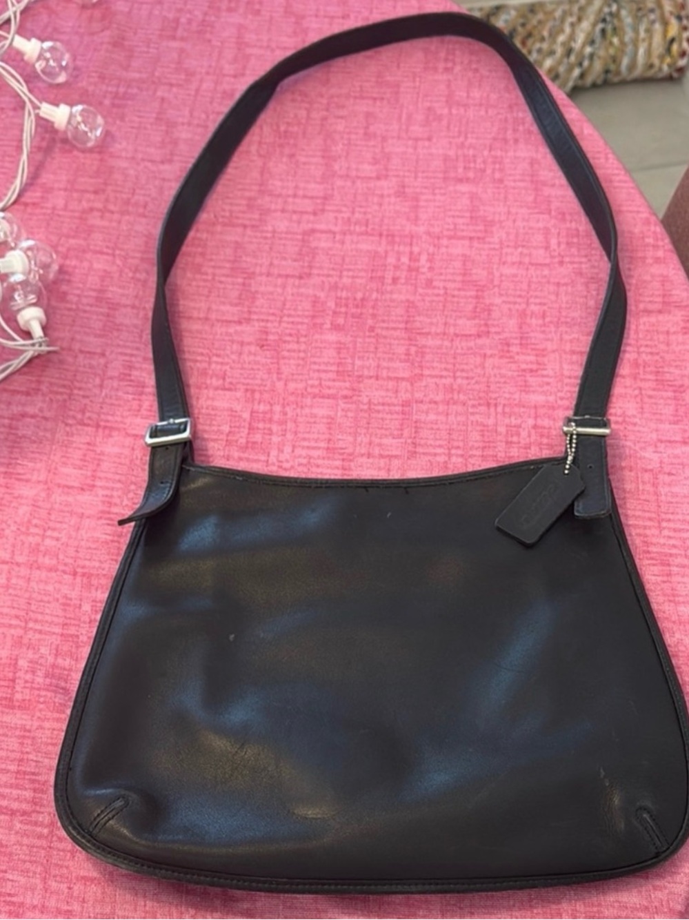 Coach Hippie Slim Black Leather Vintage Crossbody Bag preowned